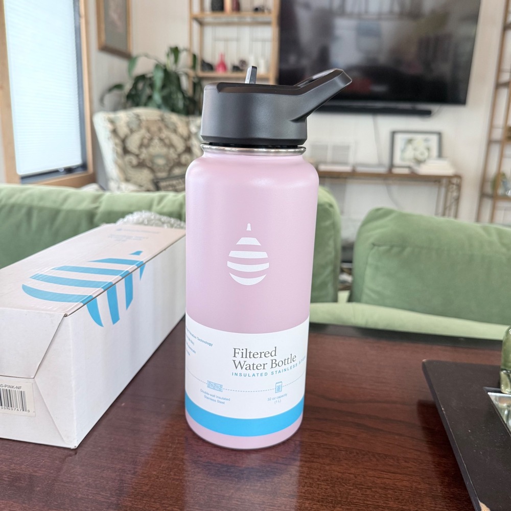 Clearly Filtered Water Bottle Unisex 32oz Pink NEW Insulated Stainless Steel